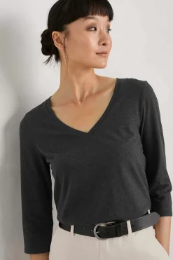 Alighting 3/4 Sleeve V-Neck Jersey Top