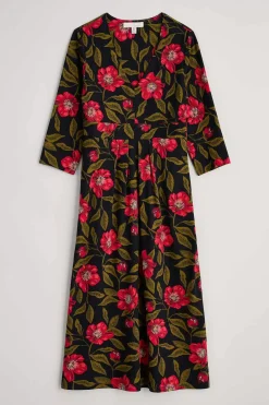 Flower Bud Jersey V- Neck Midi Dress