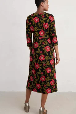 Flower Bud Jersey V- Neck Midi Dress