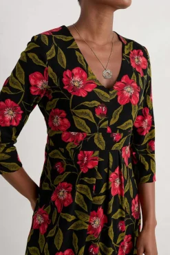 Flower Bud Jersey V- Neck Midi Dress
