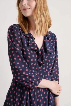 Furled Flower V-Neck Dress