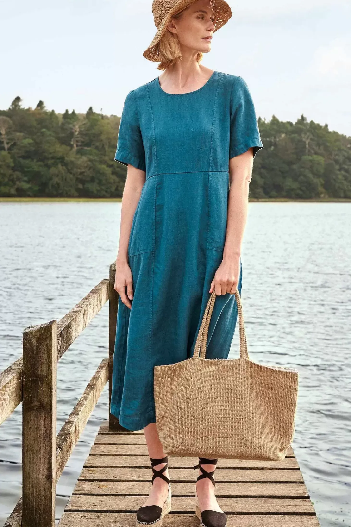 Grass Wave Linen Midi Dress